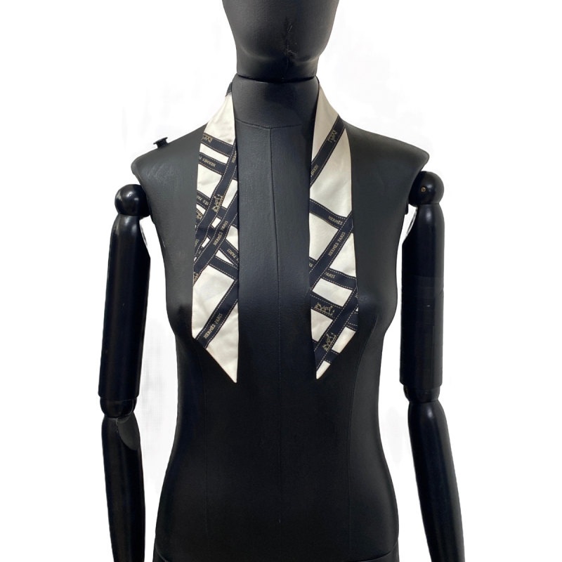 Twilly Hermés Seda Off White Embellished 