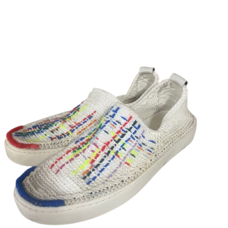 Tênis Slip On Amrose Crochê Branco Colorido-36 Tênis Slip On Amrose Crochê Branco Colorido-36