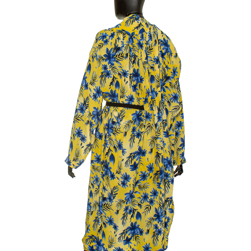 Vestido Balenciaga Amarelo Estampa Flores Azul