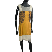 Vestido Bottega Veneta Seda Mostarda-40