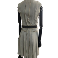 Vestido Bottega Veneta Seda Nude Renda Preta-40