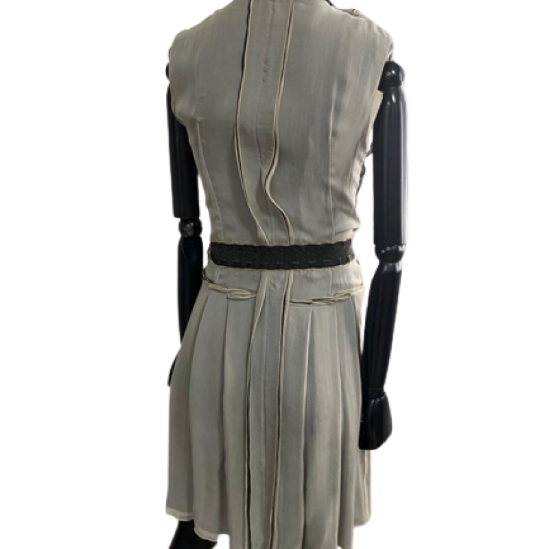 Vestido Bottega Veneta Seda Nude Renda Preta-40 Vestido Bottega Veneta Seda Nude Renda Preta-40