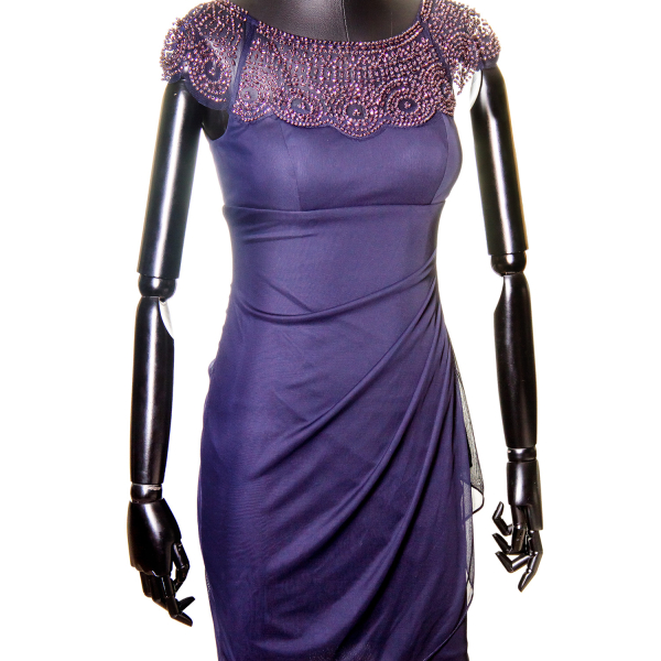 Vestido Caché Bordado Pedras Azul Marinho