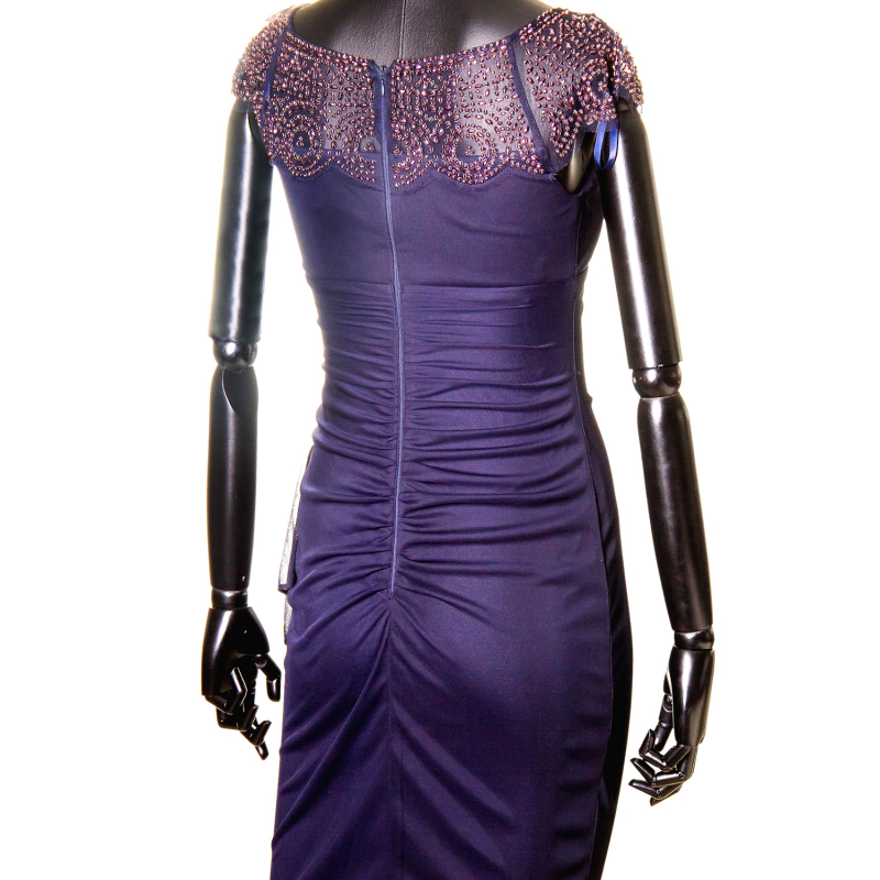 Vestido Caché Bordado Pedras Azul Marinho