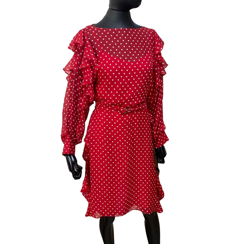 Vestido Carolina Herrera Seda Vermelho Poá - PP