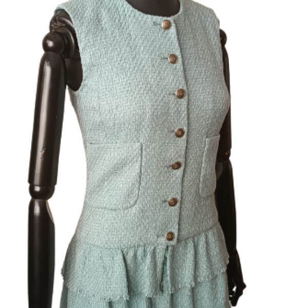 Vestido Chanel Azul Claro 36 Vestido Chanel Azul Claro 36