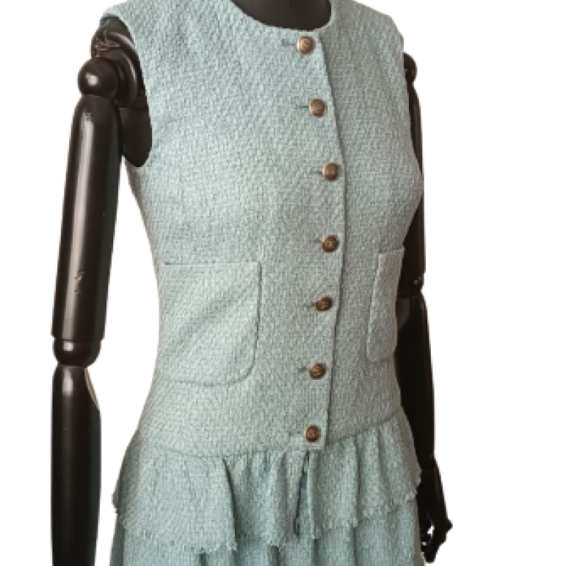 Vestido Chanel Azul Claro 36 Vestido Chanel Azul Claro 36