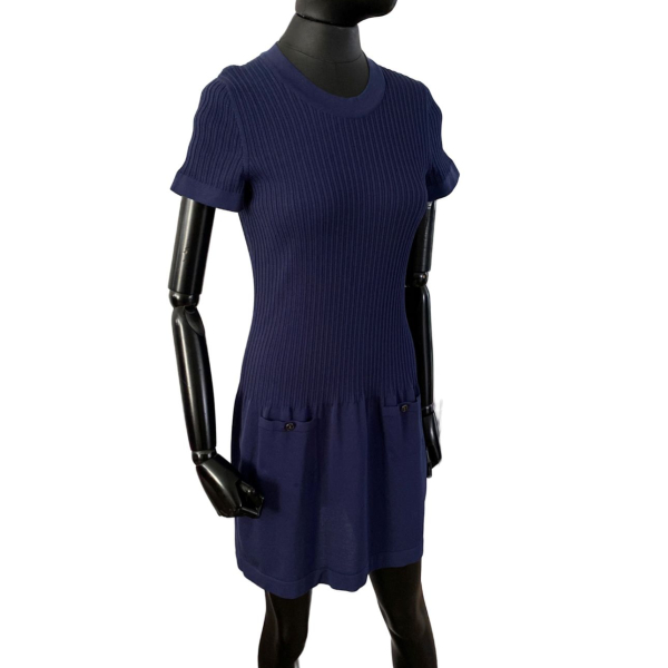 Vestido Chanel Malha Azul Marinho - 40 Vestido Chanel Malha Azul Marinho - 40