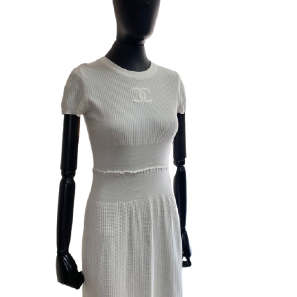 Vestido Chanel Malha Branca-34 Vestido Chanel Malha Branca-34