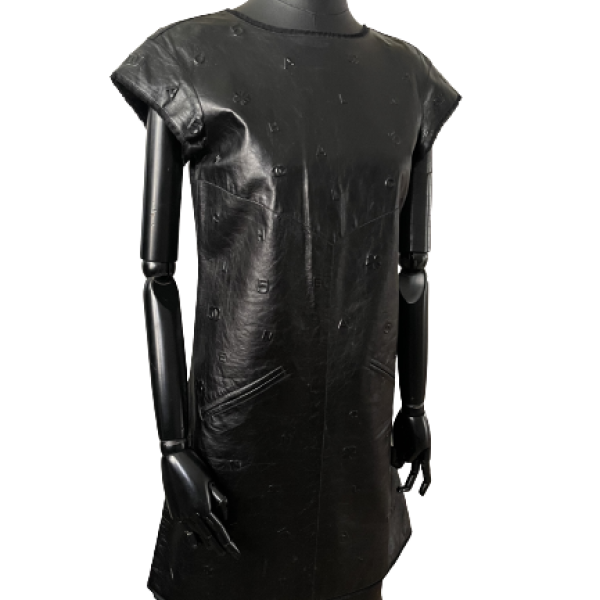 Vestido Chanel Preto Couro 36