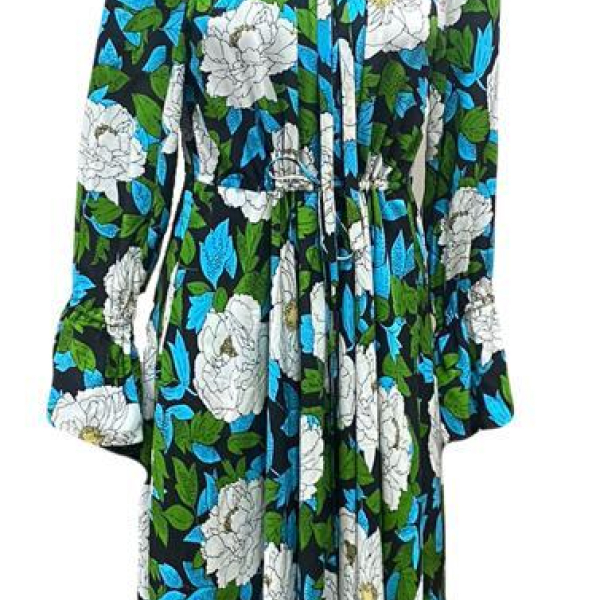 Vestido Diane Von Furstenberg Seda Florido Verde-P