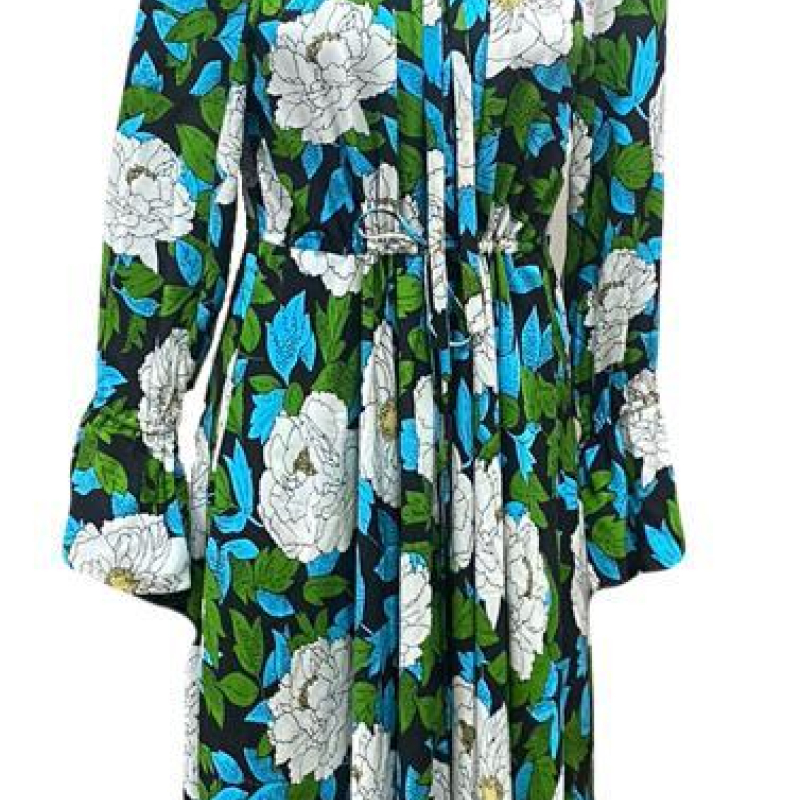 Vestido Diane Von Furstenberg Seda Florido Verde-P