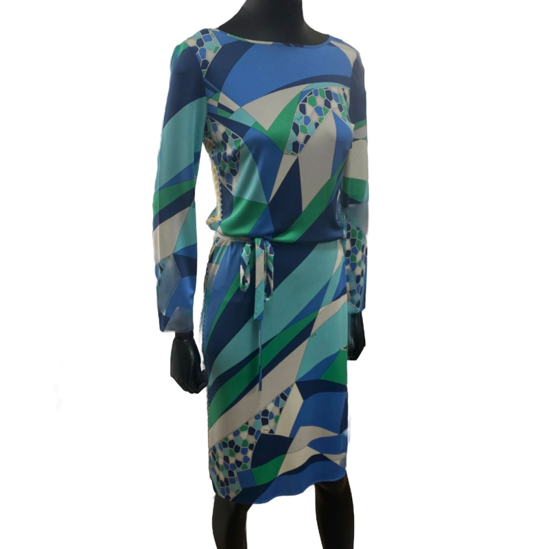 Vestido Emílio Pucci Seda Estampado - Azul e Verde - 92RI60 - 40