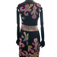 Vestido Emilio Pucci Seda Preto Detalhe Estampado Rosa e Amarelo-38