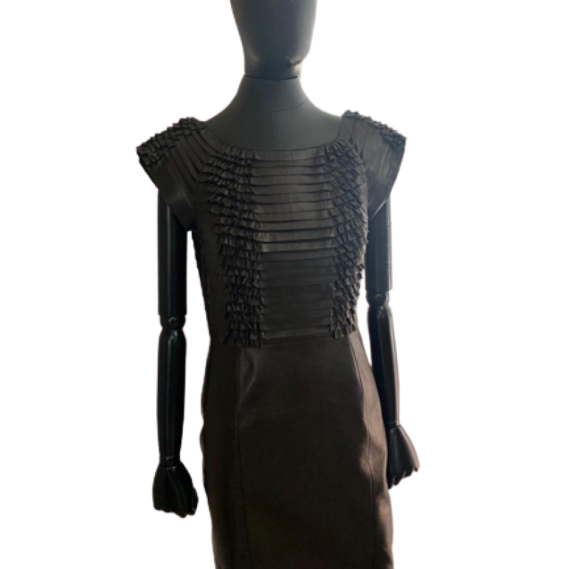 Vestido Gucci Couro Preto-40 Vestido Gucci Couro Preto-40
