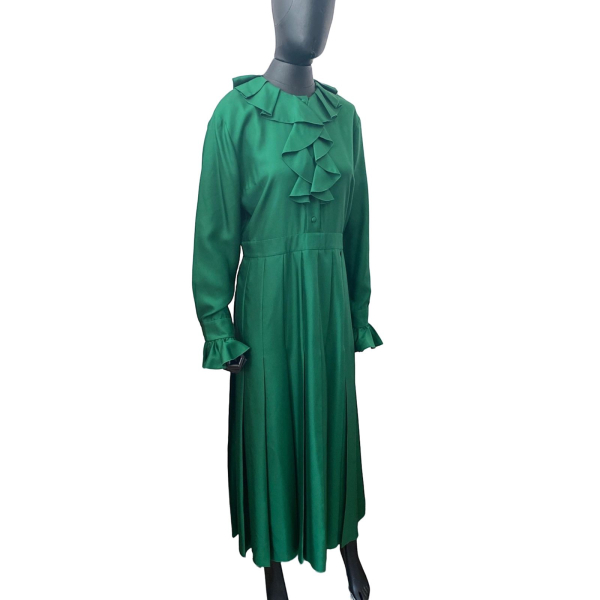 Vestido Gucci Longo Seda Verde Babado - 42 