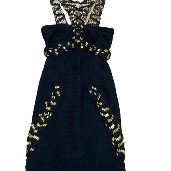 Vestido Herve Leger Preto C/Dourado-PP