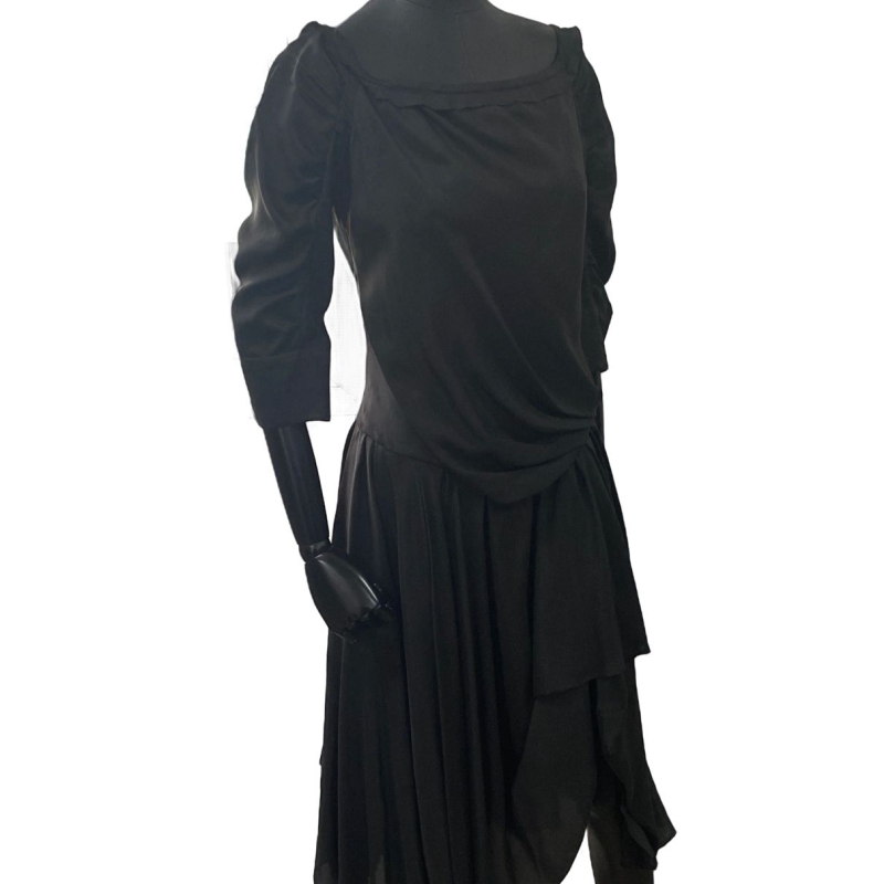 Vestido Louis Vuitton Babado Seda Preto - 38