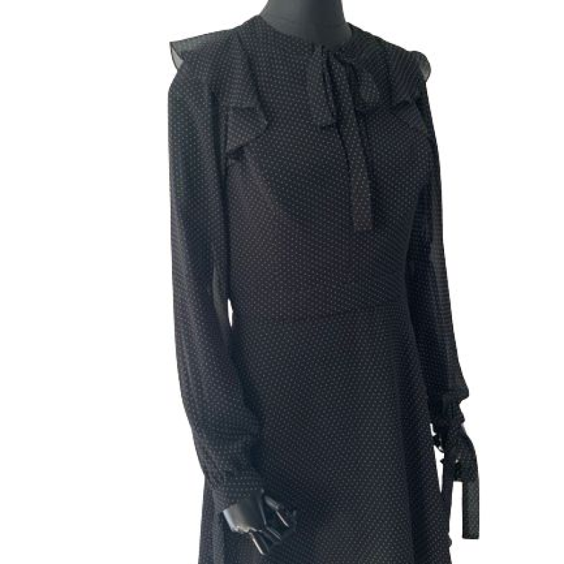 Vestido Lu Monteiro Seda Poá Preta