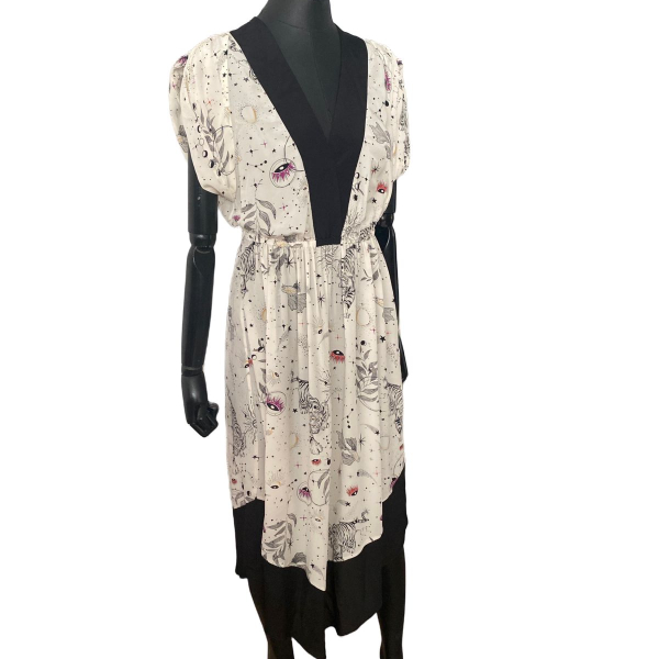 Vestido NK Seda Off-White Estampado - 36 