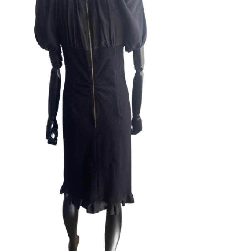 Vestido Nina Ricci Seda Rendado Preto- 40