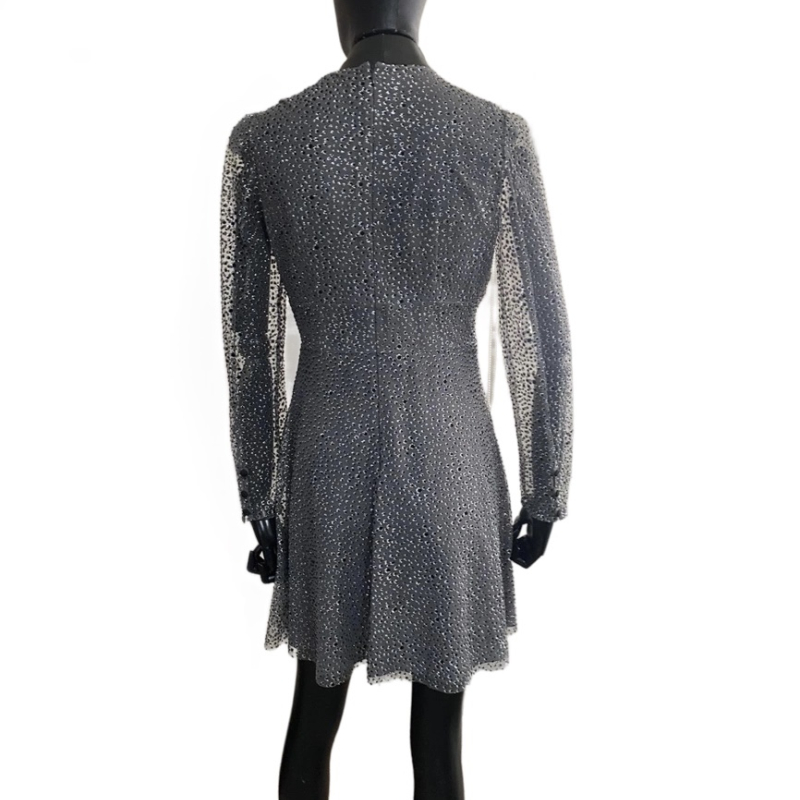 Vestido Red Valentino Renda Cinza Embellished-40 Vestido Red Valentino Renda Cinza Embellished-40