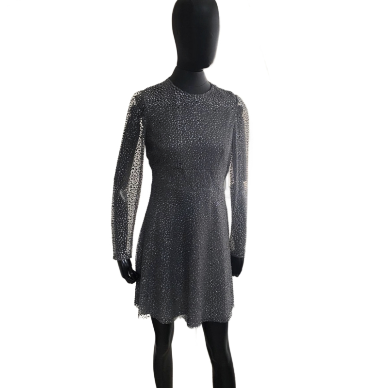 Vestido Red Valentino Renda Cinza Embellished-40 Vestido Red Valentino Renda Cinza Embellished-40