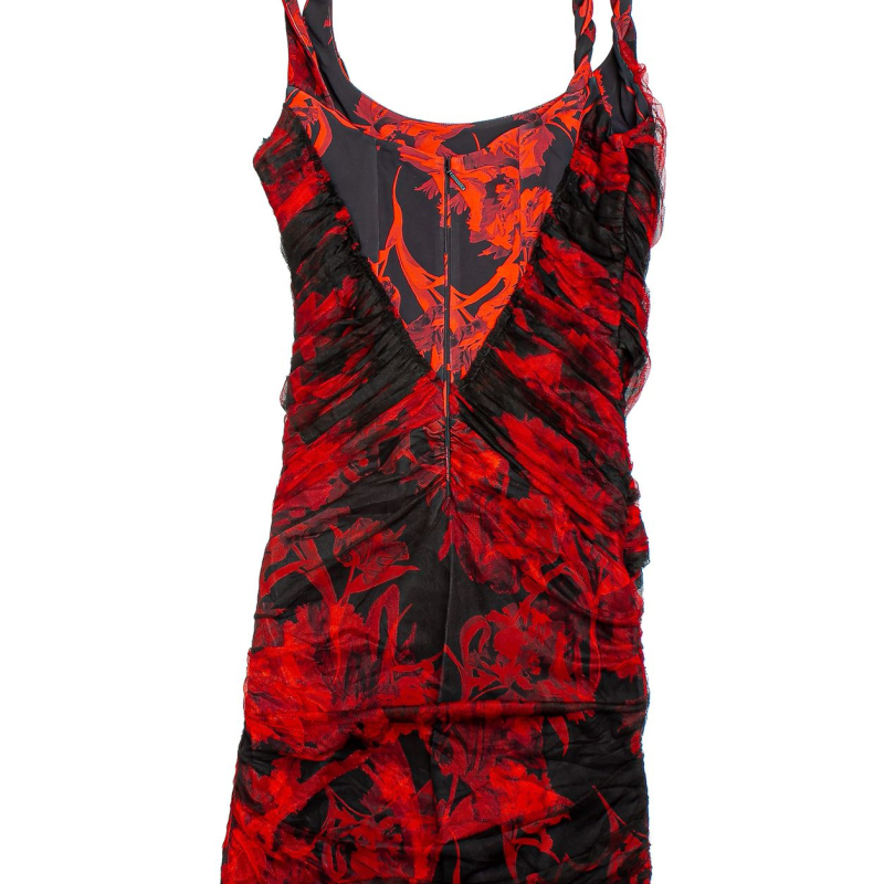 Vestido Roberto Cavalli Renda Preto Estampado Vermelho-40