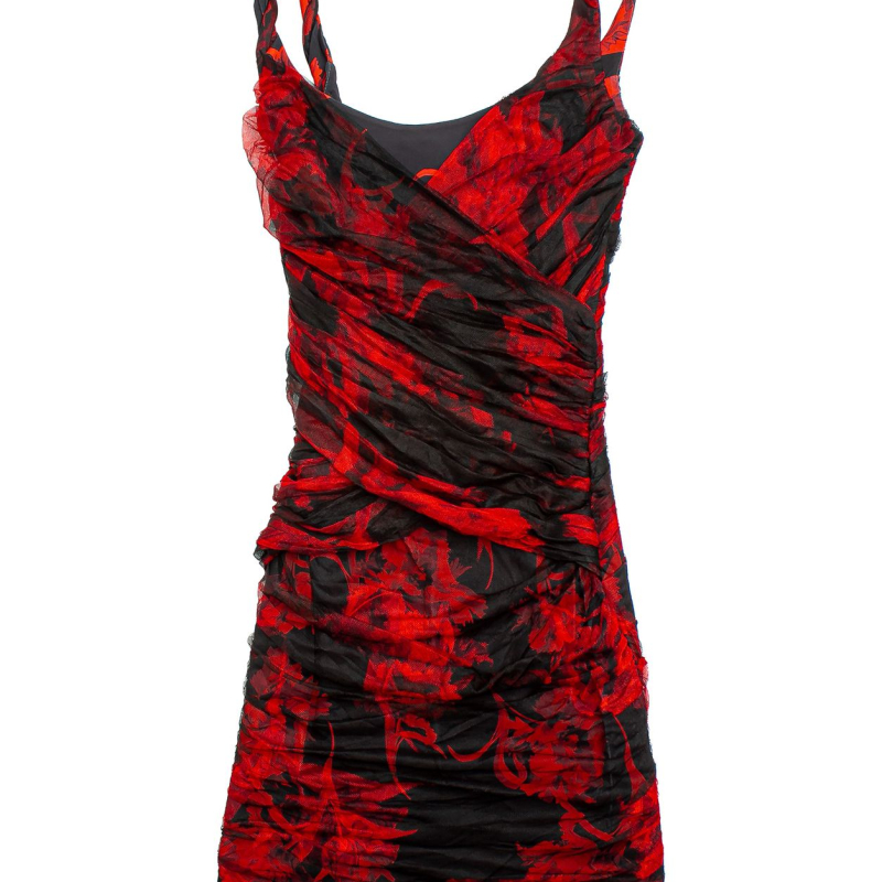 Vestido Roberto Cavalli Renda Preto Estampado Vermelho-40