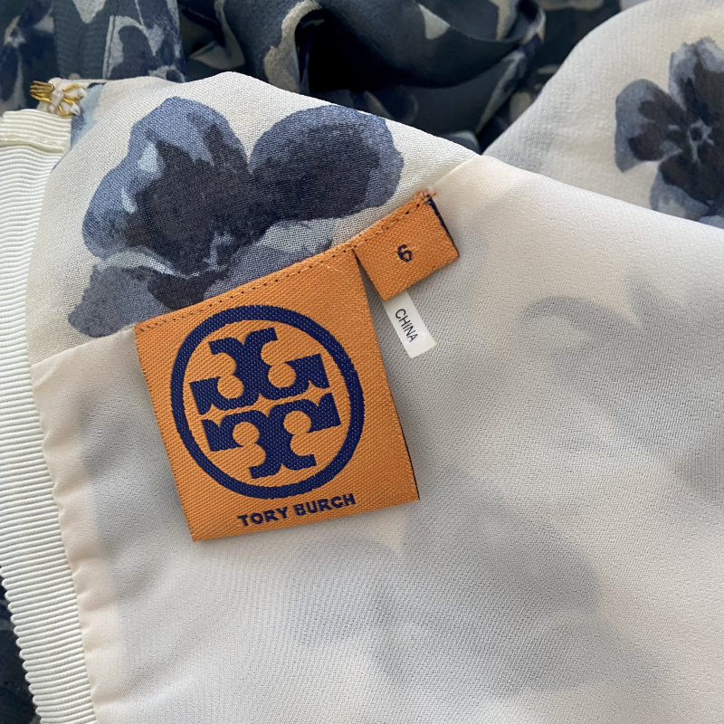 Vestido Tory Burch Seda Cinza Estampado Flores 