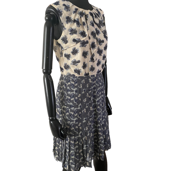 Vestido Tory Burch Seda Cinza Estampado Flores 