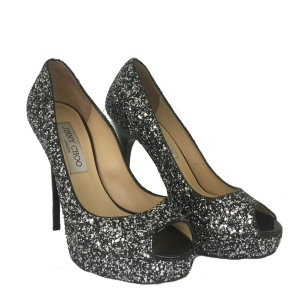 Peep Toe Jimmy Choo Purpurina Preta-34
