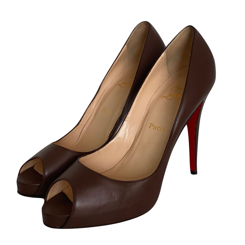 Peep Toe Christian Louboutin Couro Marrom