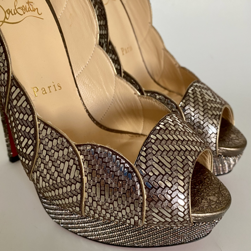 Peep Toe Christian Louboutin Silver Metallic Torsatoe Glitter Peep Toe Christian Louboutin Silver Metallic Torsatoe Glitter